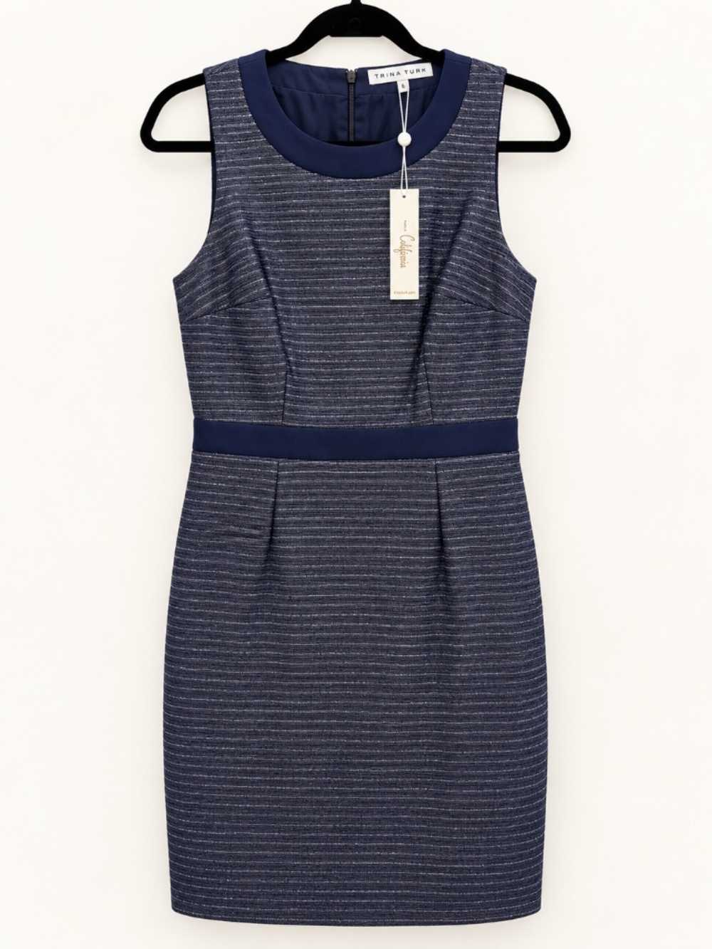 NWT Trina Turk Navy Blue Textured Sleeveless Sheath Dress Size 6